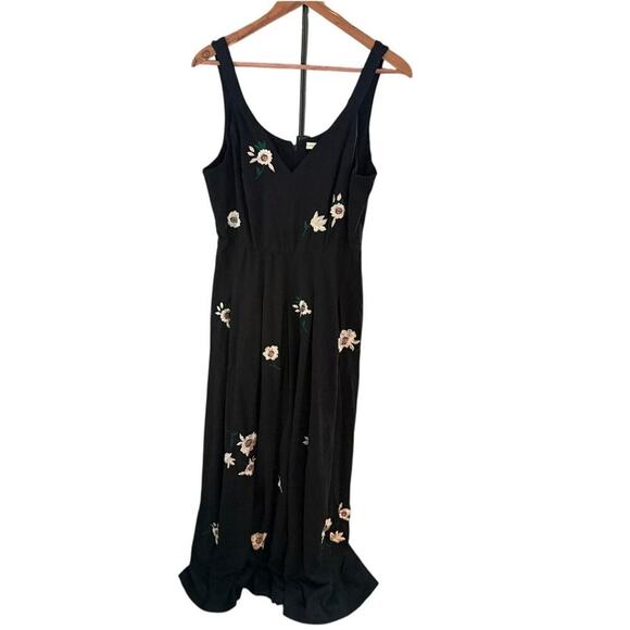 Wayward Fancies by eShakti Large Black Floral Embroidered Wide Leg Jumpsuit Boho - Picture 1 of 10
